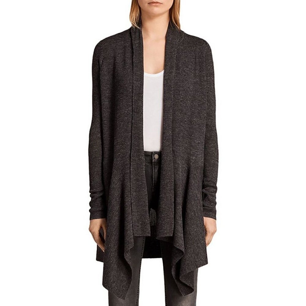 Allsaints Keld Olivo Cardigan Italian Alpaca Wool Open Front Duster Sweater